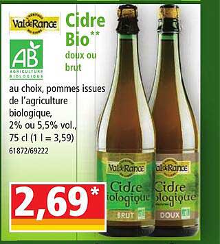 cidre bio doux ou brut val de rance