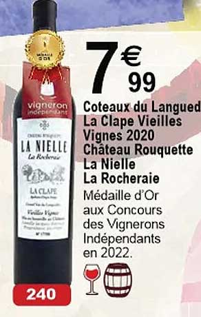 côteaux du languedoc la clape vieilles vignes 2020 château rouquette la nielle la rocheraie