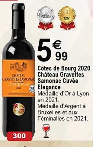 côtes de bourg 2020 château gravettes samonac cuvée élégance