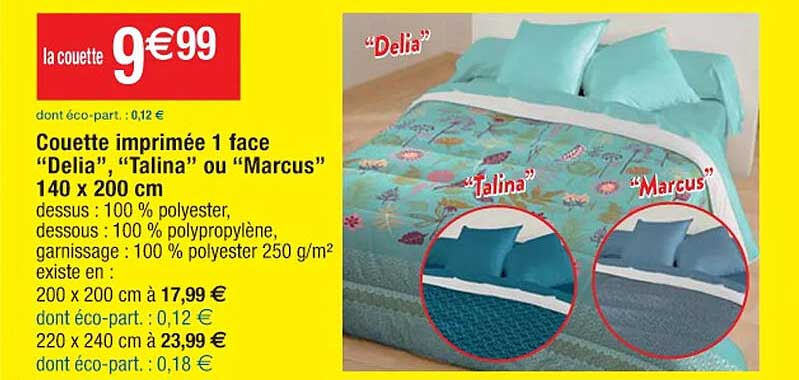 Couette Imprimée 1 Face "delia", "talina" Ou "marcus" 140 X 200 Cm