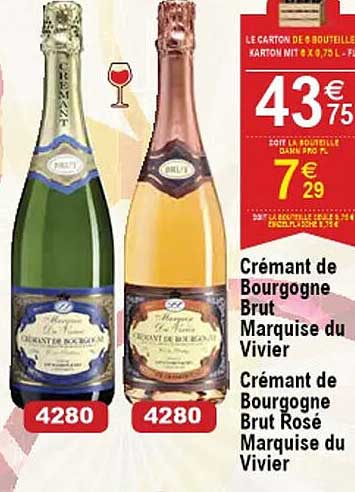 crémant de bourgogne brut marquise du vivier, crémant de bourgogne brut rosé marquise du vivier