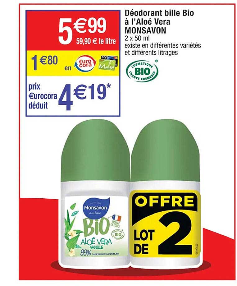déodorant bille bio à l'aloé vera monsavon