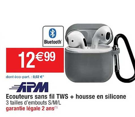 écouteurs sans fil tws + housse en silicone apm