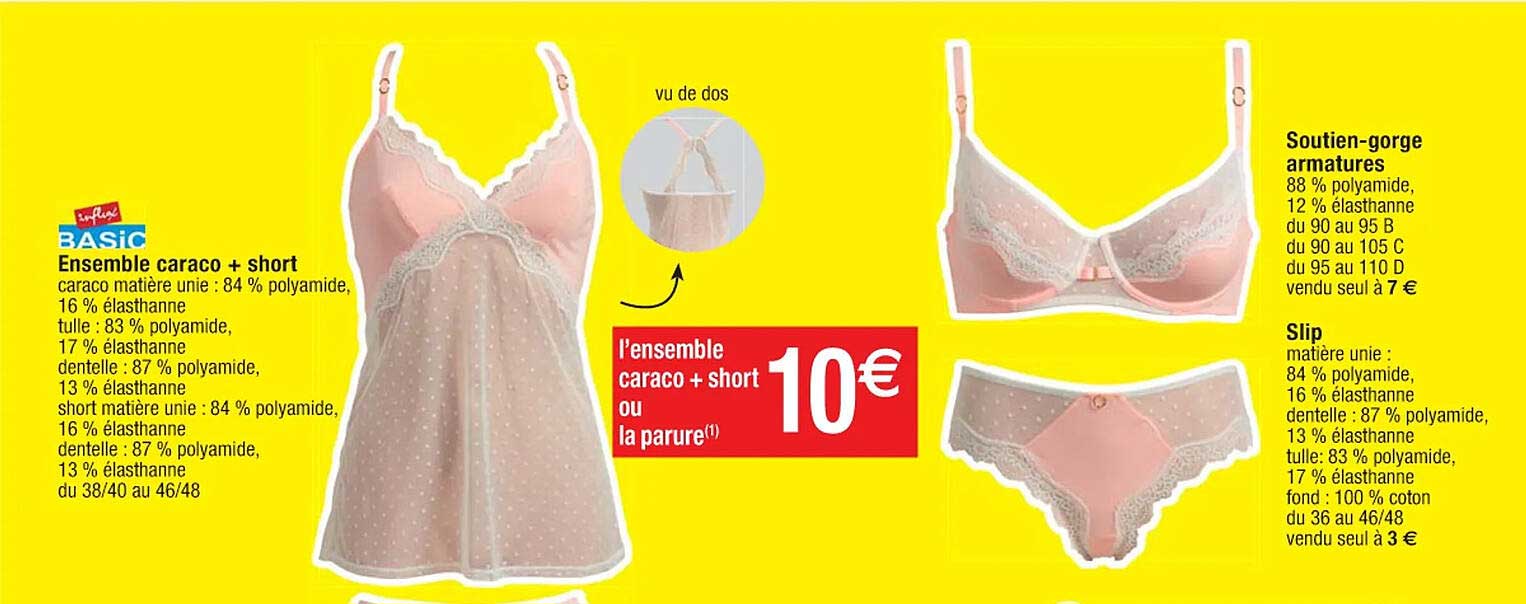 ensemble caraco + short influx basic, soutien-gorge armatures, slip