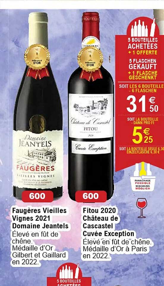 faugères vieilles vignes 2021 domaine jeantels, fitou 2020 château de cascastel cuvée exception