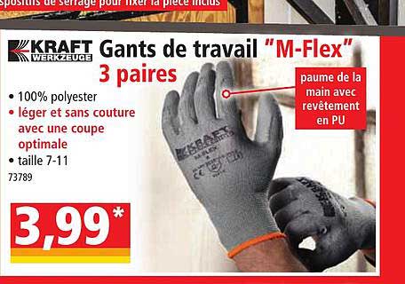 gants de travail "m-flex" 3 paires kraft werkzeuge