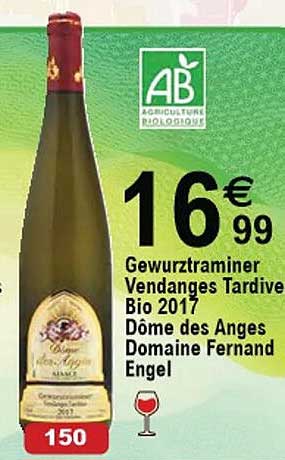 gewurztraminer vendanges tardive bio 2017 dôme des anges domaine fernand engel