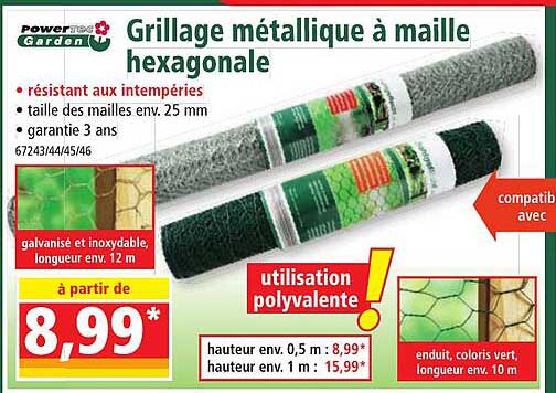 grillage métallique à maille hexagonale powertec garden