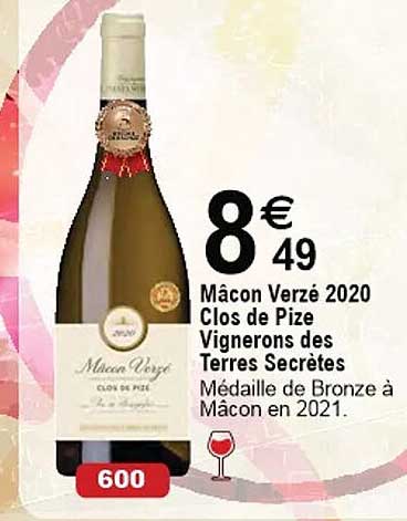 Mâcon Verzé 2020 Clos De Pize Vignerons Des Terres Secrètes