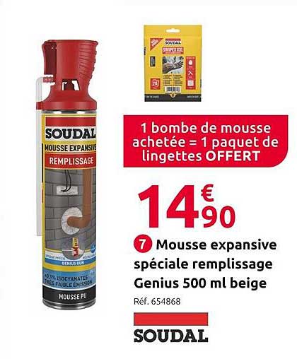 mousse expansive spéciale remplissage genius 500ml beige soudal