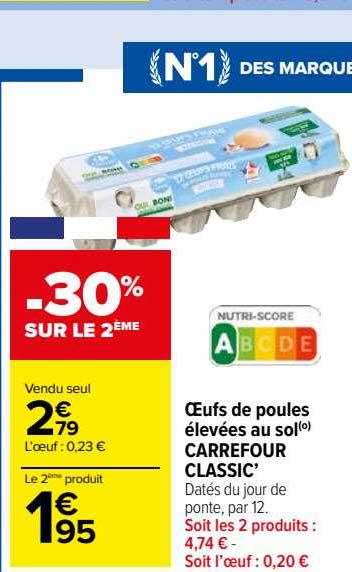 œufs de poules élevées au sol carrefour classic'