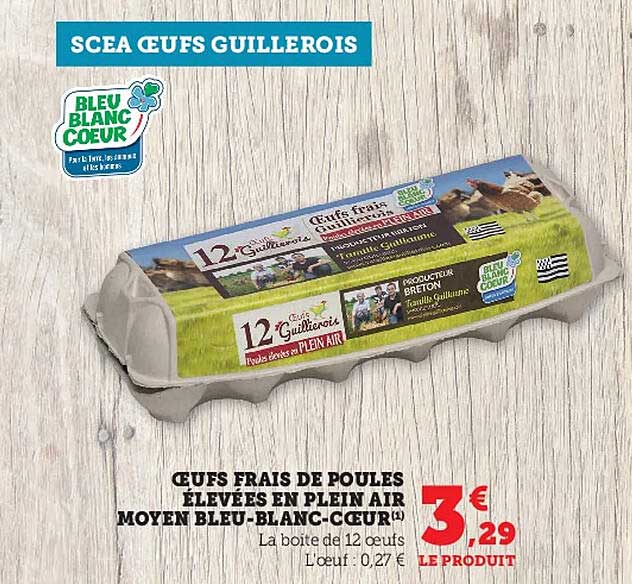 œufs frais de poules élevées en plein air moyen bleu-blanc-cœur