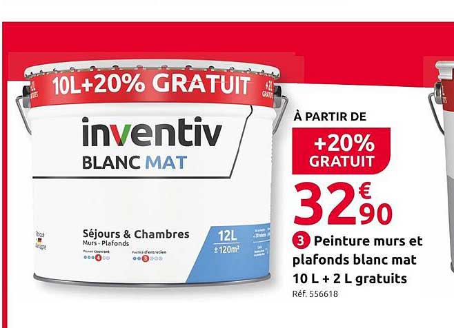 peinture murs et plafonds blanc mat 10 l + 2 l gratuits