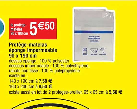protège-matelas éponge imperméable 90 x 190 cm