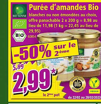 purée d'amandes bio bio sonne