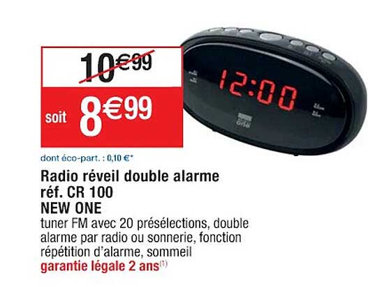 radio réveil double alarme new one