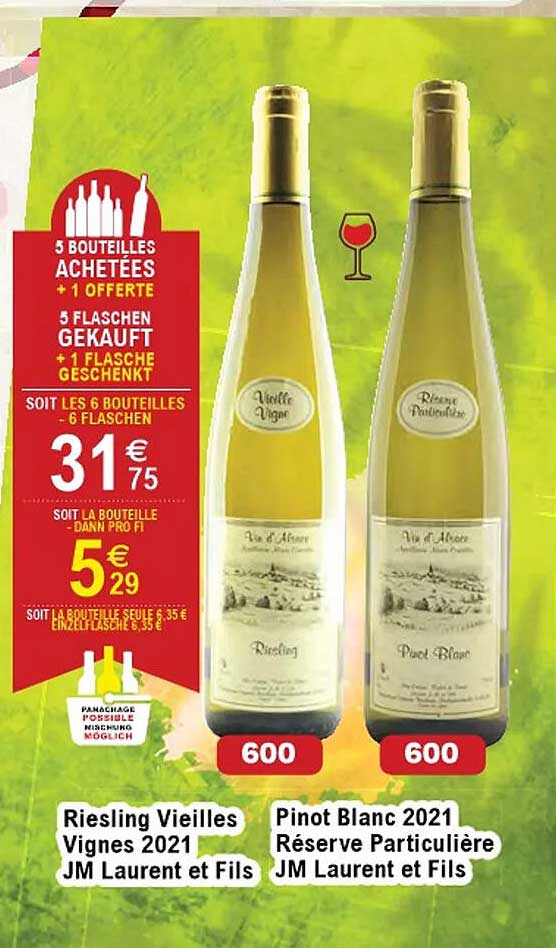 riesling vieilles vignes 2021 jm laurent et fils, pinot blanc 2021 réserve particulière jm laurent et fils