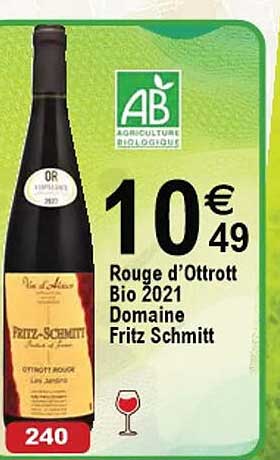 rouge d'ottrott bio 2021 domaine fritz schmitt