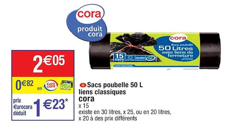 Sacs Poubelle 50l Liens Classiques Cora