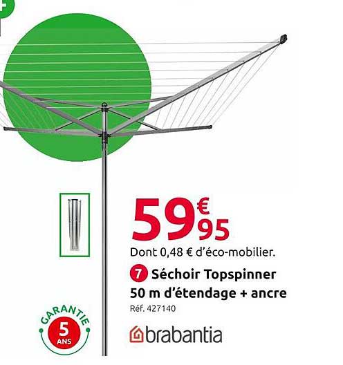 séchoir topspinner 50 m d'étendage + ancre brabantia