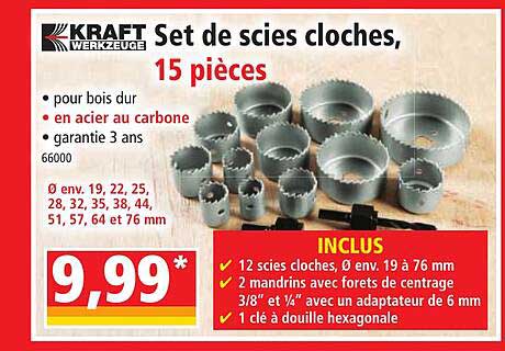 set de scie cloches kraft werkzeuge, 15 pièces