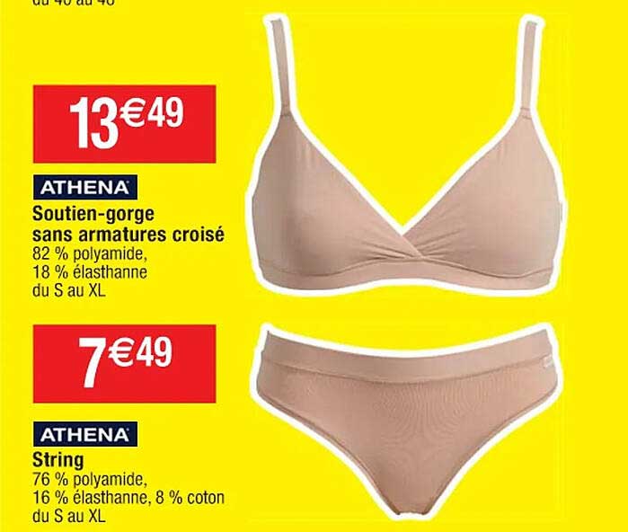 Soutien-gorge Sans Armatures Croisé Athena, String Athena
