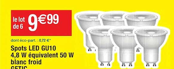 spots led gu10 4,8w équivalent 50 w blanc froid getic