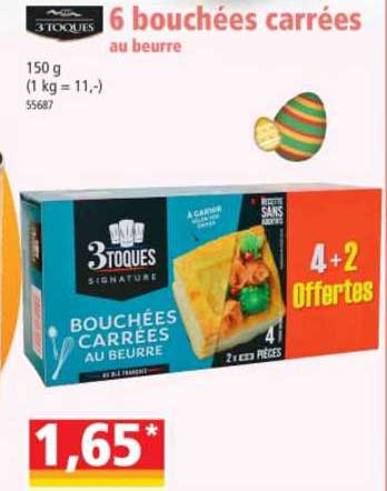 6 bouchées carrées 3toques