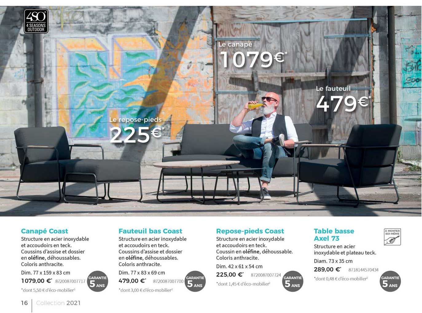 canapé coast, fauteuil bas coast, repose-pieds coast, table basse axel 73