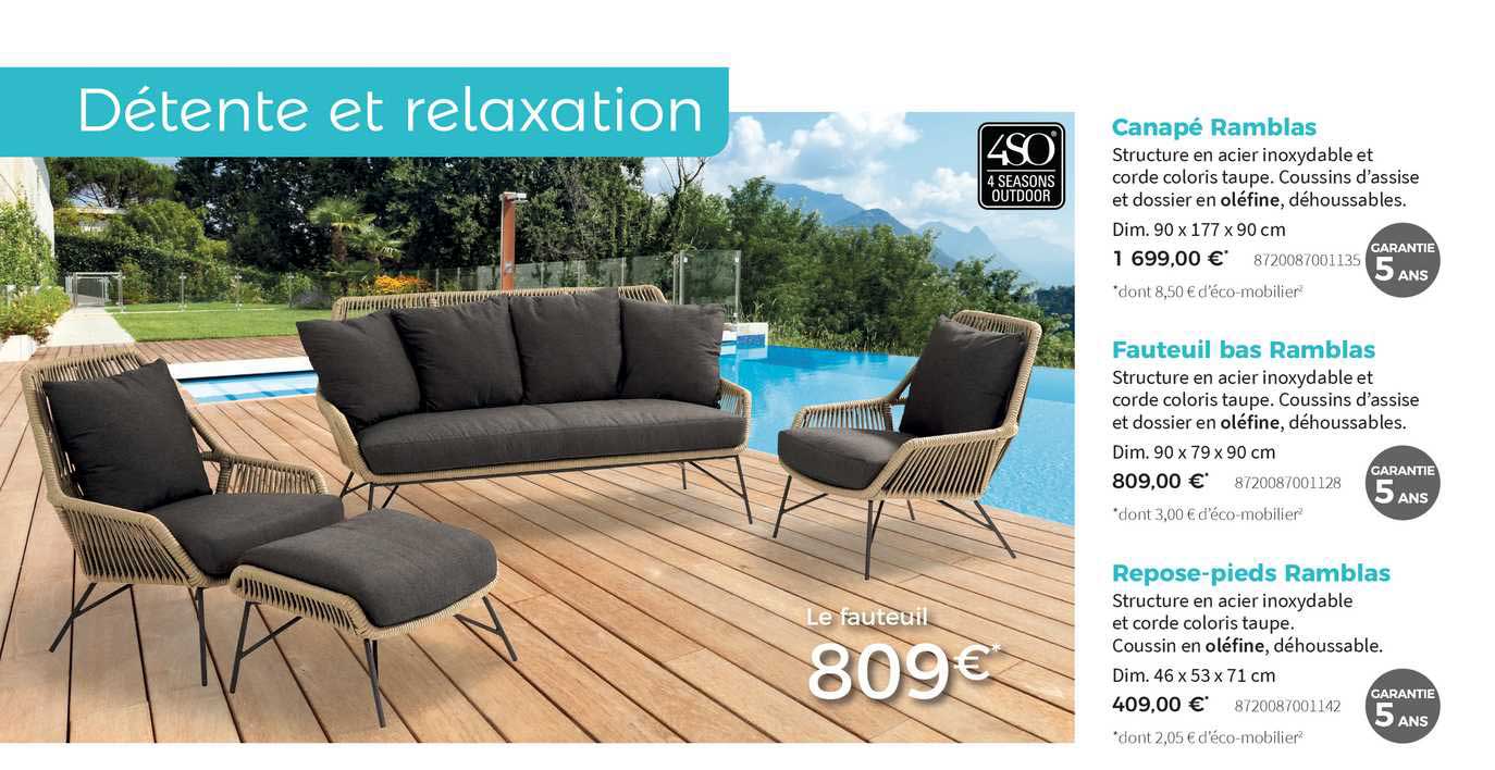 canapé ramblas, fauteuil bas ramblas, repose-pieds ramblas