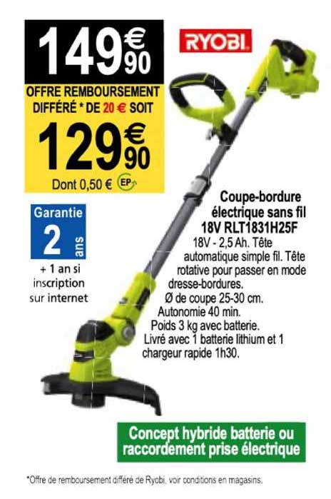 coupe-bordure électrique sans fil 18v rmt1831h25f ryobi