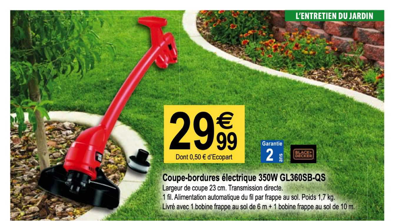 coupe-bordures électrique 350w gl360sb-qs black + decker