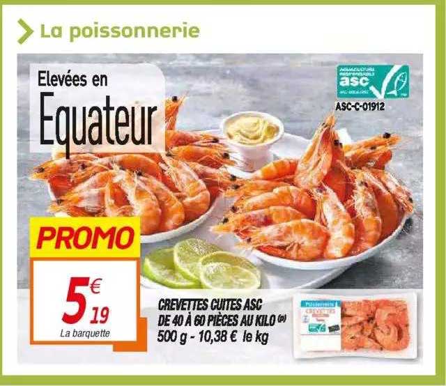 crevettes cuites asc de 40 à 60 pièces au kilo