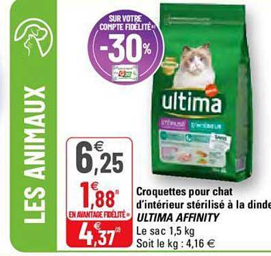 croquettes pour chat d'intérieur stérilisé à la dinde ultima affinity