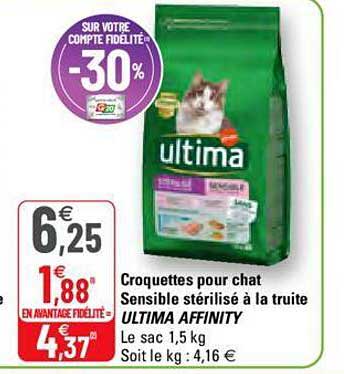 croquettes pour chat sensible stérilisé à la truite ultima affinity