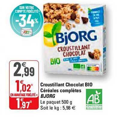 croustillant chocolat bio céréales complètes bjorg