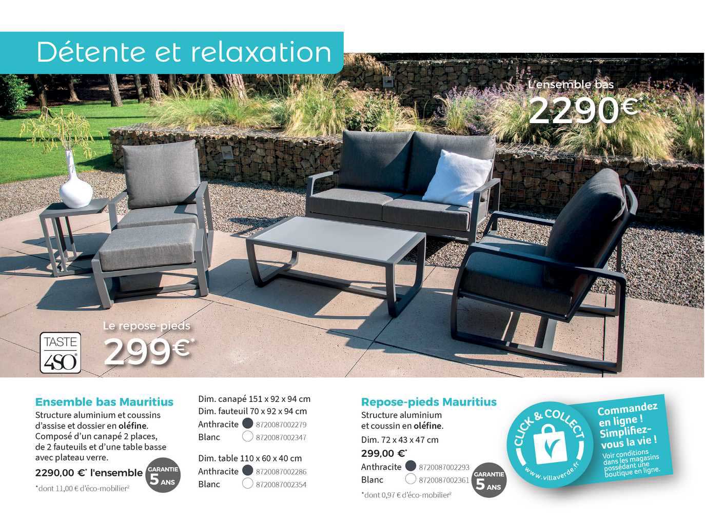 ensemble bas mauritius, repose-pieds mauritius