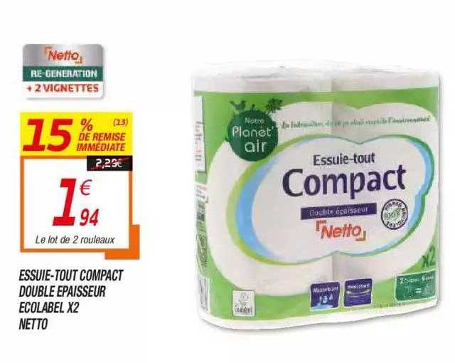 essuie-tout compact double épaisseur écobel x2 netto