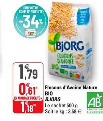flocons d'avoine nature bio bjorg
