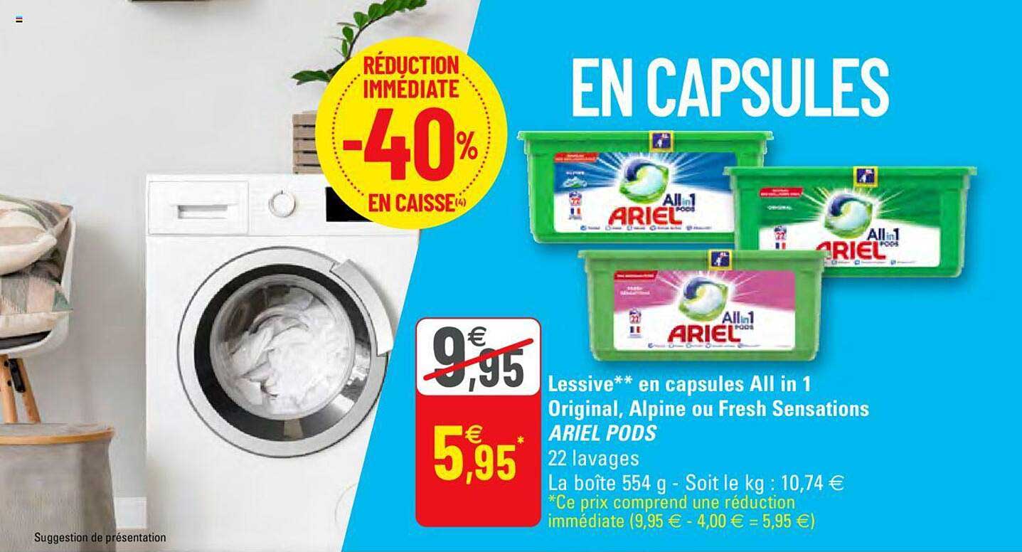 lessive en capsules all in 1 original, alpine ou fresh sensations ariel pods