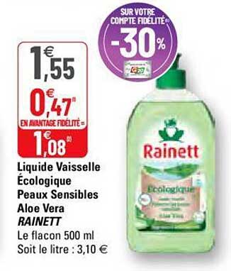 liquide vaisselle écologique peaux sensibles aloe vera rainett