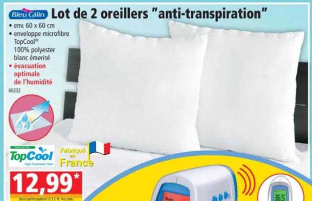 Lot De 2 Oreillers "anti-transpiration" Bleu Calin