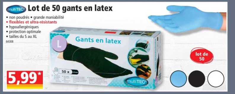 Lot De 50 Gants En Latex Multitex