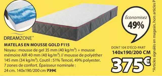 matelas en mousse gold f115 dreamzone