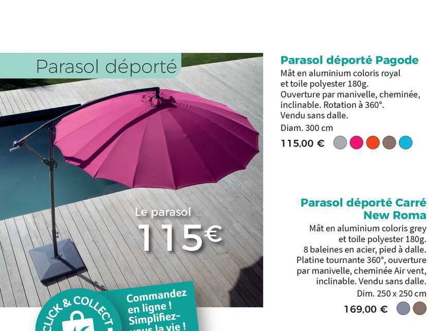 parasol déporté pagode, parasol déporté carré new roma