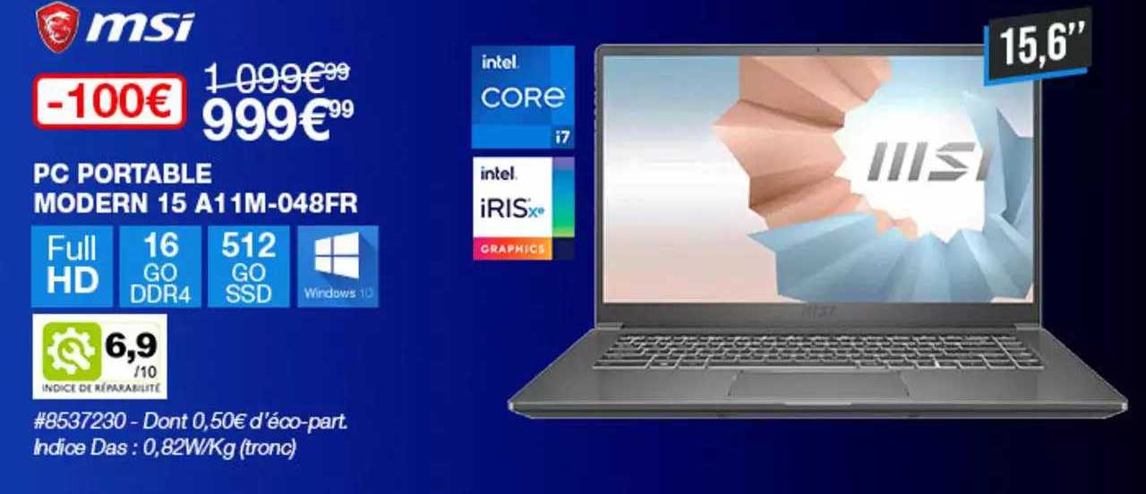 pc portable modern 15 a11m-048fr msi
