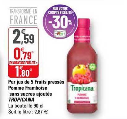 pur jus de 5 fruits pressés pomme framboise sans sucres ajoutés tropicana