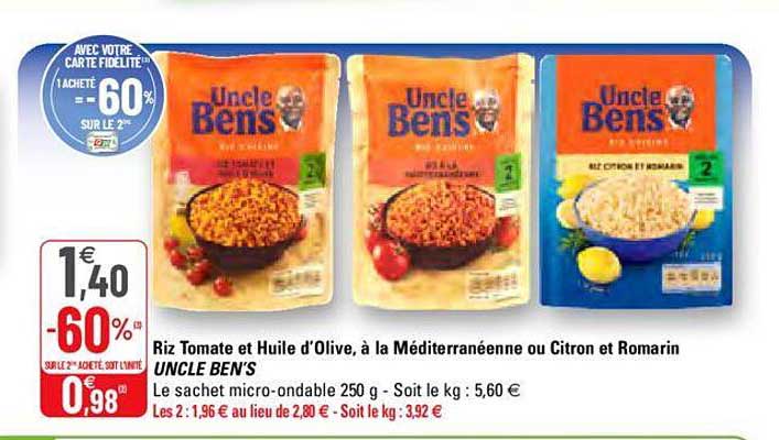 riz tomate et huile d'olive, à la méditerranéenne ou citron et romarin uncle ben's