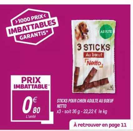 Sticks Pour Chien Adulte Au Bœuf Netto