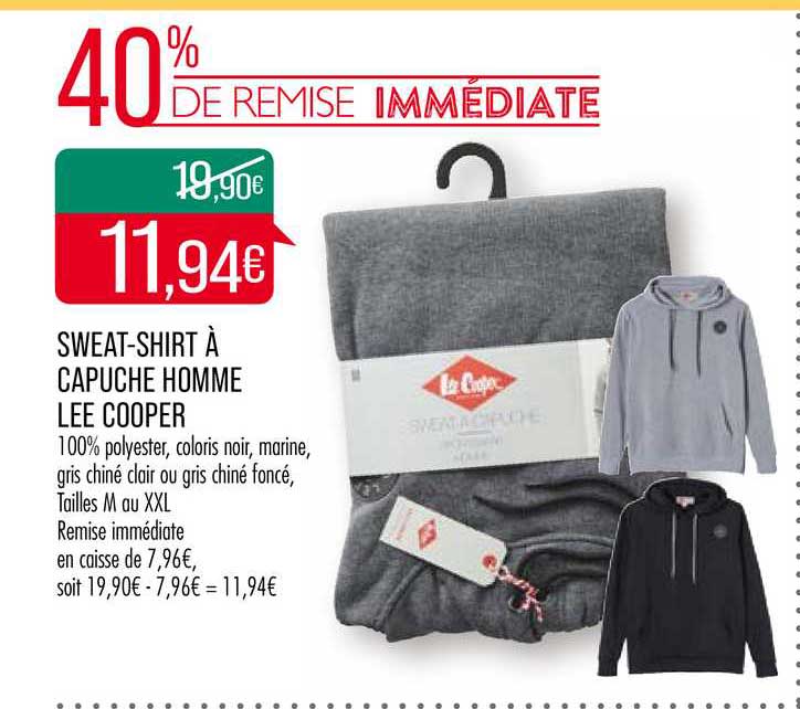sweat-shirt à capuche homme lee cooper